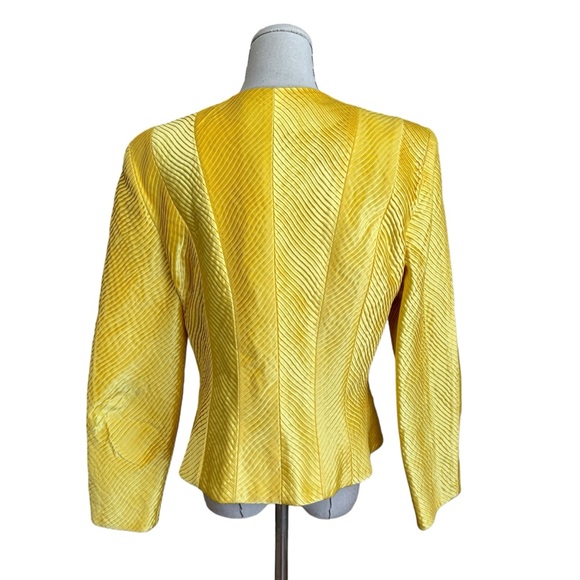 Vintage 80s Karen Lawrence Yellow Satin Pleated Evening Jacket Large - Picture 4 of 12